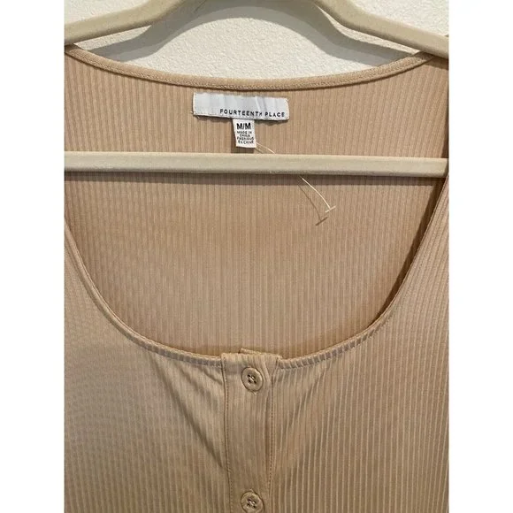 New Fourteenth Place Nude Button Long Sleeve Ribbed Midi Fitted Dress Medium - Picture 6 of 6